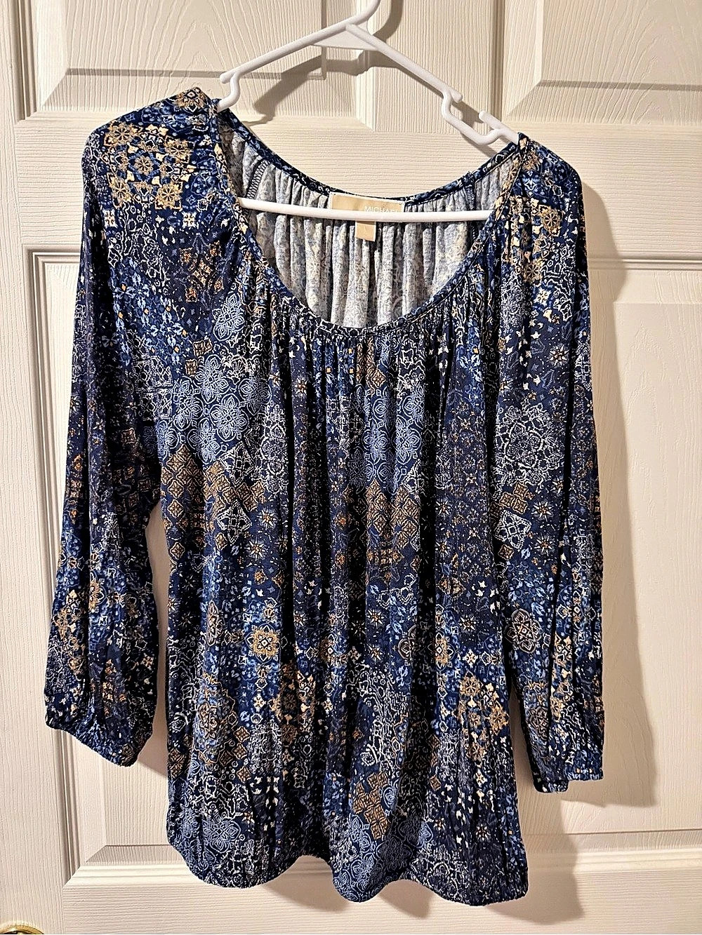 Michael Kors Paisley Blouse in Blue & Gold Like New
